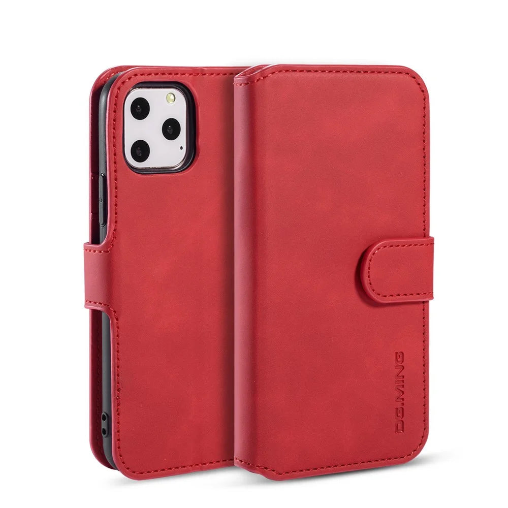 DG.MING Retro Style Wallet Leather Stand Case for iPhone 11 Pro 5.8-inch (2019) - Red - 1