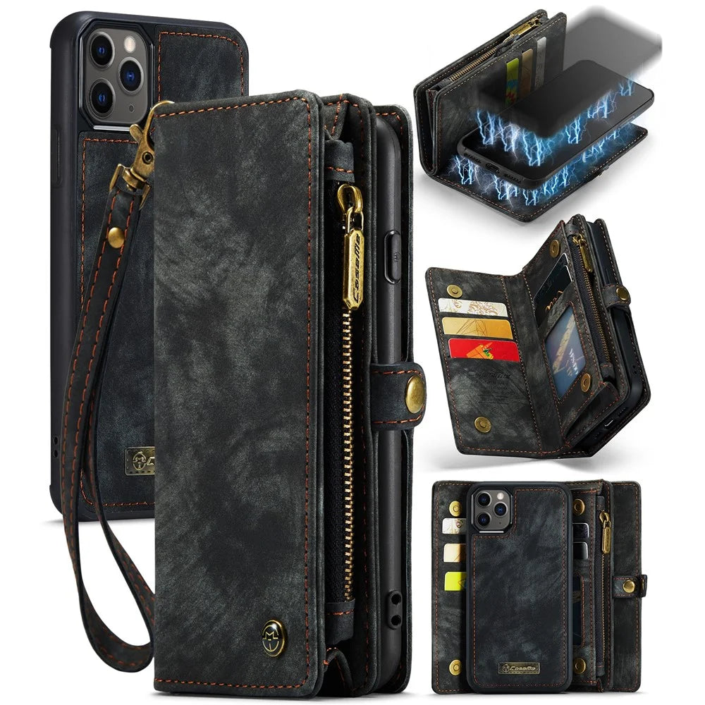 CASEME 008 Series Shockproof Case for iPhone 11 Pro Max 6.5 inch (2019) Detachable 2-in-1 PU Leather Wallet Phone Case - Black - 1