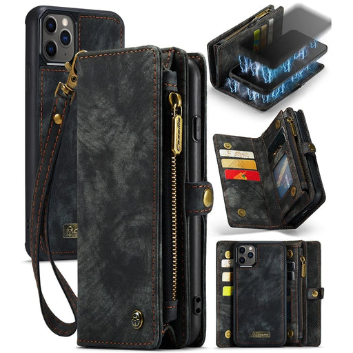 CASEME 008 Series Shockproof Case for iPhone 11 Pro Max 6.5 inch (2019) Detachable 2-in-1 PU Leather Wallet Phone Case - Black - 1