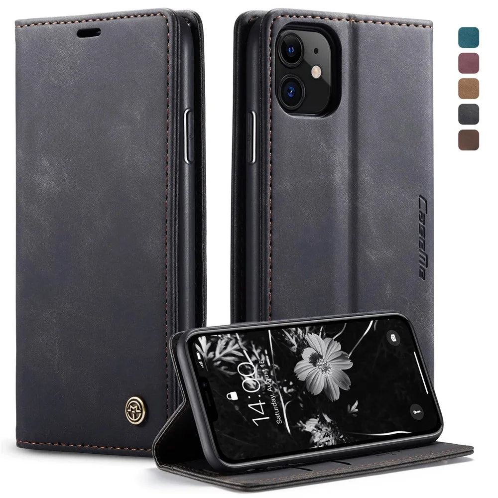 CASEME 013 Series Auto-absorbed Flip Leather Wallet Case for iPhone 11 6.1 inch (2019) - Black - 1