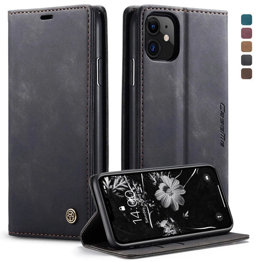 CASEME 013 Series Auto-absorbed Flip Leather Wallet Case for iPhone 11 6.1 inch (2019) - Black - 1