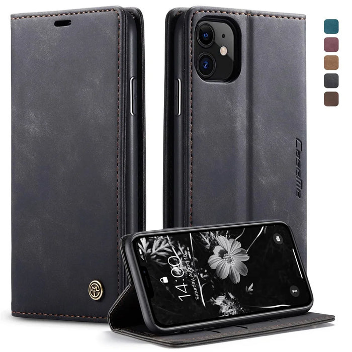 CASEME 013 Series Auto-absorbed Flip Leather Wallet Case for iPhone 11 6.1 inch (2019) - Black - 1
