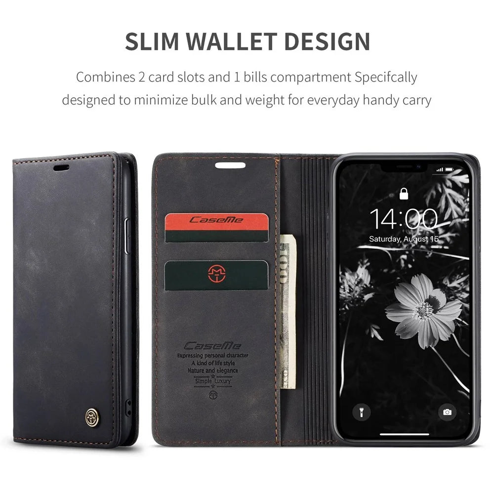 CASEME 013 Series Auto-absorbed Flip Leather Wallet Case for iPhone 11 6.1 inch (2019) - Black - 4