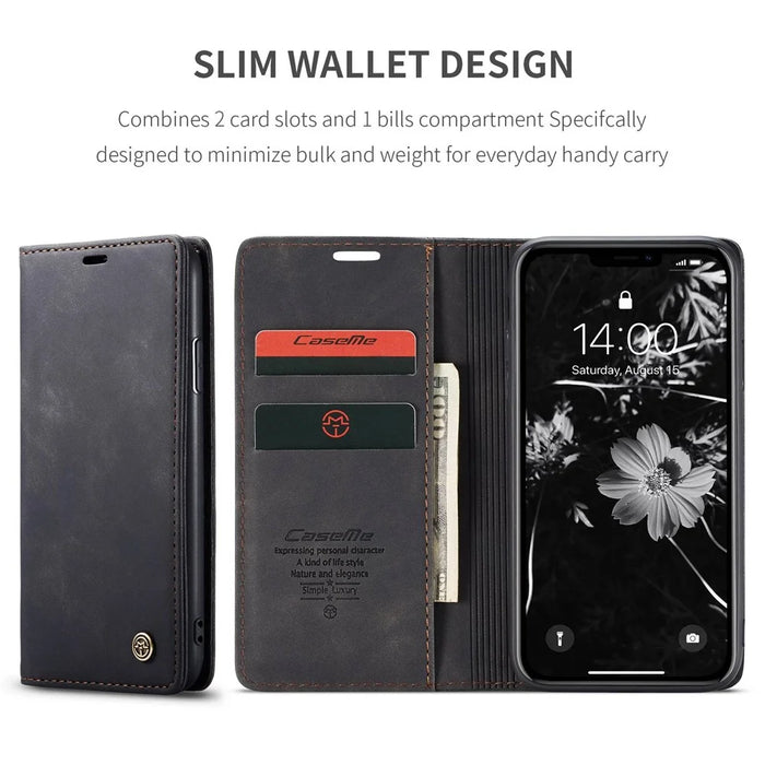 CASEME 013 Series Auto-absorbed Flip Leather Wallet Case for iPhone 11 6.1 inch (2019) - Black - 4