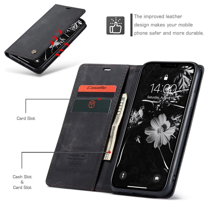 CASEME 013 Series Auto-absorbed Flip Leather Wallet Case for iPhone 11 6.1 inch (2019) - Black - 5