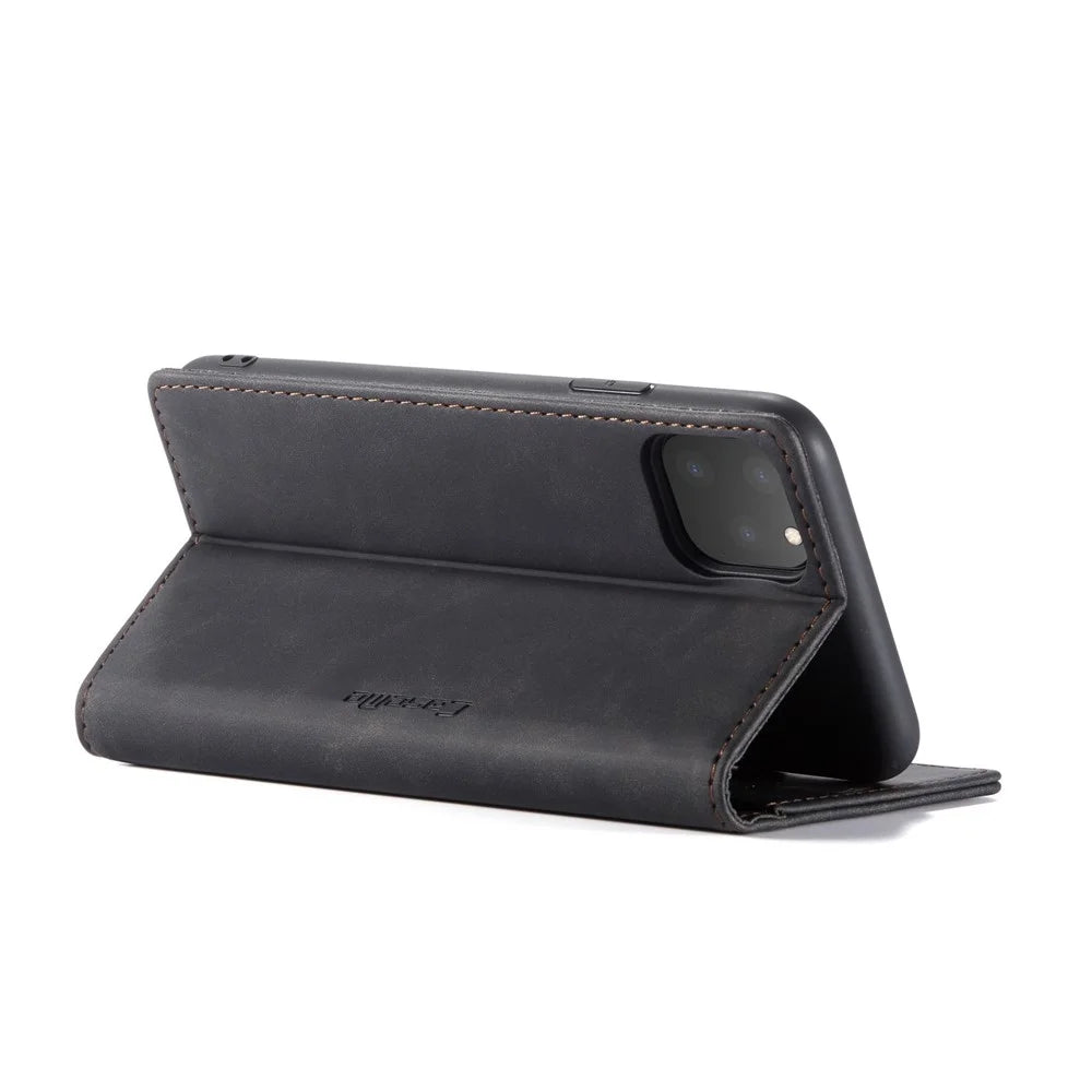 CASEME 013 Series Auto-absorbed Flip Leather Wallet Case for iPhone 11 Pro Max 6.5 inch (2019) - Black - 6