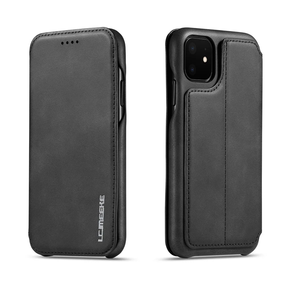 LC.IMEEKE for iPhone 11 6.1 inch (2019) Retro Style Leather Card Holder Phone Casing - Black - 1