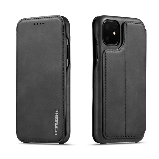 LC.IMEEKE for iPhone 11 6.1 inch (2019) Retro Style Leather Card Holder Phone Casing - Black - 1
