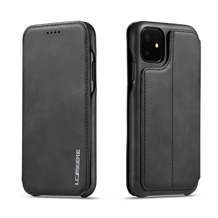LC.IMEEKE for iPhone 11 6.1 inch (2019) Retro Style Leather Card Holder Phone Casing - Black - 1