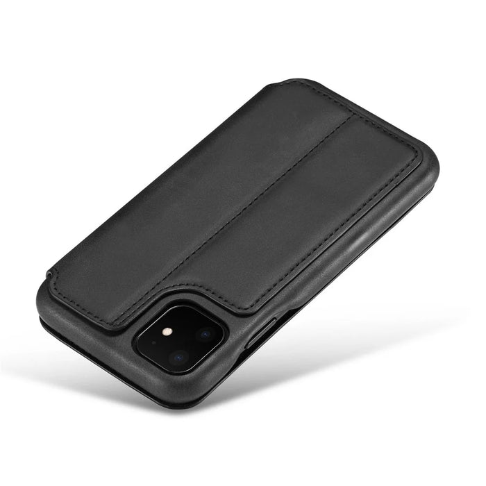 LC.IMEEKE for iPhone 11 6.1 inch (2019) Retro Style Leather Card Holder Phone Casing - Black - 6