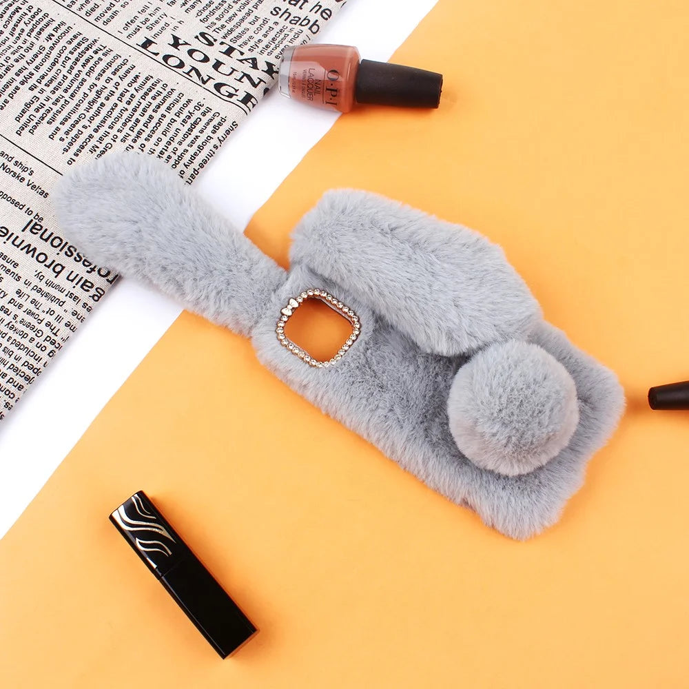 Adorable Long Ears Rabbit Shape Fur Coated Soft TPU Back Case for iPhone 11 6.1 inch (2019) - Grey - 1