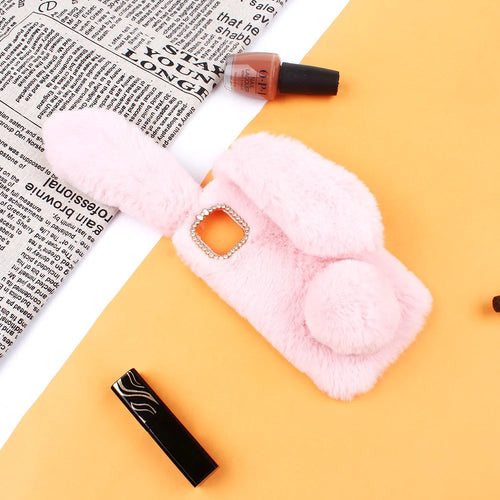 Adorable Long Ears Rabbit Shape Fur Coated Soft TPU Phone Case for iPhone 11 Pro Max 6.5 inch (2019) - Pink - 1