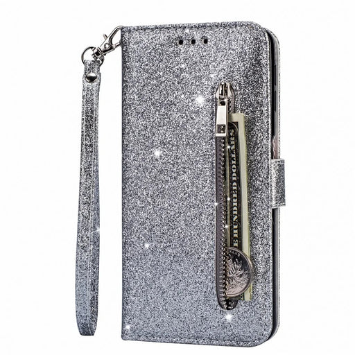 Flash Powder Zippered Stand Leather Wallet Cover with Strap for iPhone 11 6.1-inch (2019) - Silver - 2