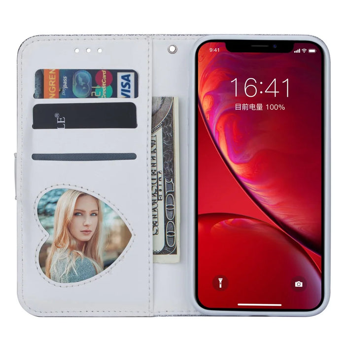 Flash Powder Zippered Stand Leather Wallet Cover with Strap for iPhone 11 6.1-inch (2019) - Silver - 4