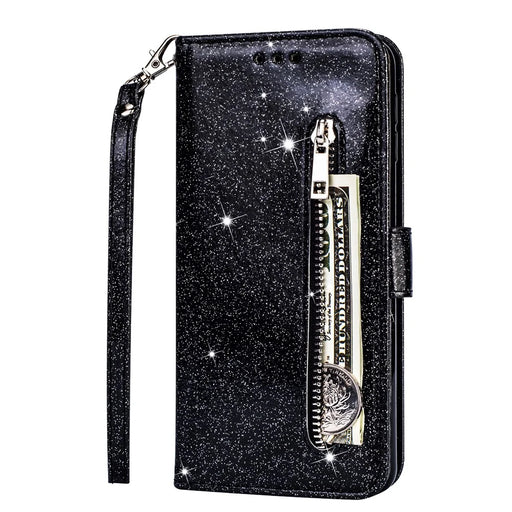 Flash Powder Zipper Pocket Wallet Flip Leather Phone Cover with Strap for iPhone 11 Pro 5.8 inch (2019) - Black - 2