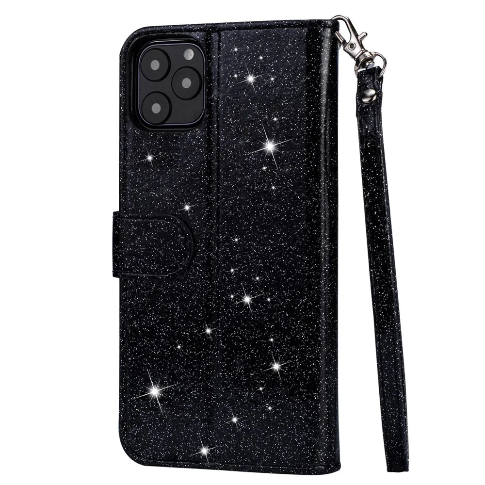Flash Powder Zipper Pocket Wallet Flip Leather Phone Cover with Strap for iPhone 11 Pro 5.8 inch (2019) - Black - 3
