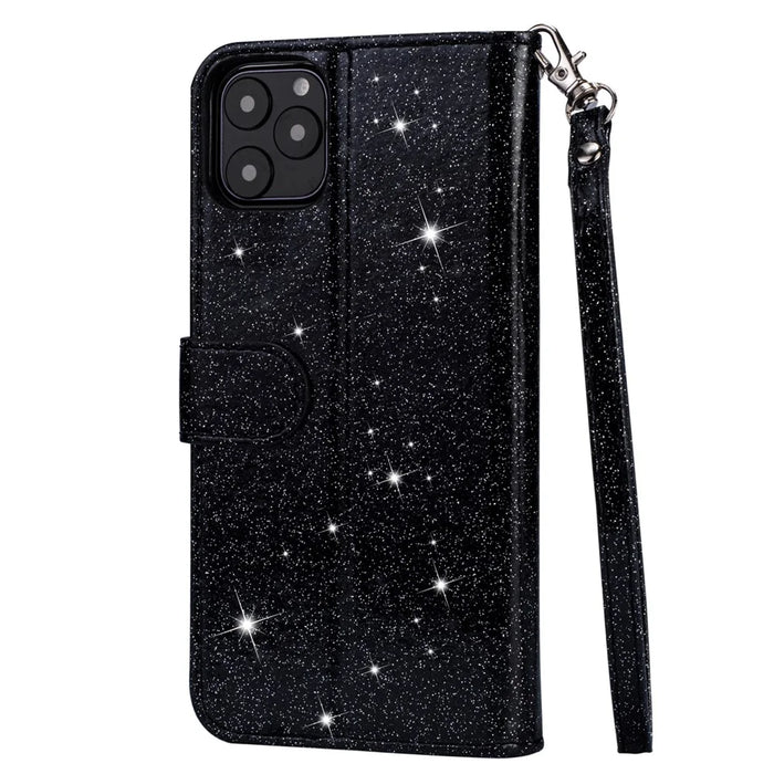 Flash Powder Zipper Pocket Wallet Flip Leather Phone Cover with Strap for iPhone 11 Pro 5.8 inch (2019) - Black - 3
