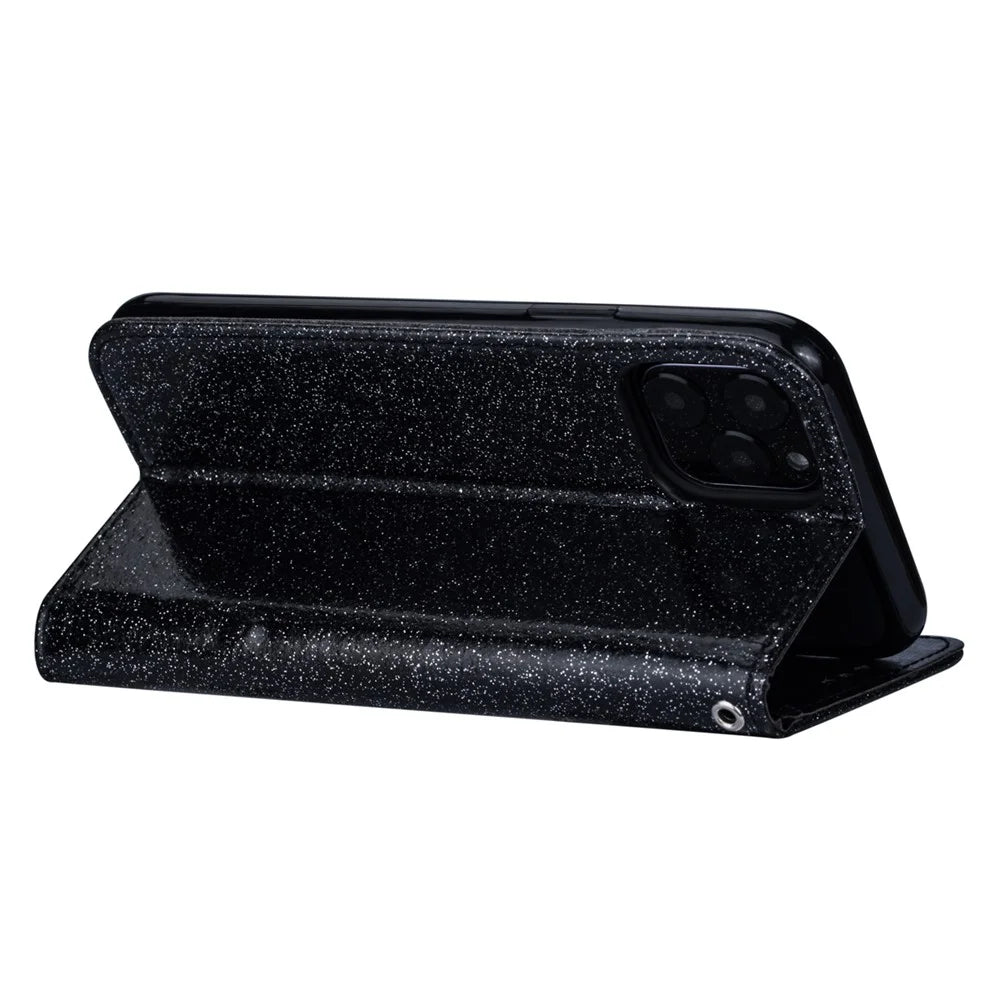 Flash Powder Zipper Pocket Wallet Flip Leather Phone Cover with Strap for iPhone 11 Pro 5.8 inch (2019) - Black - 5