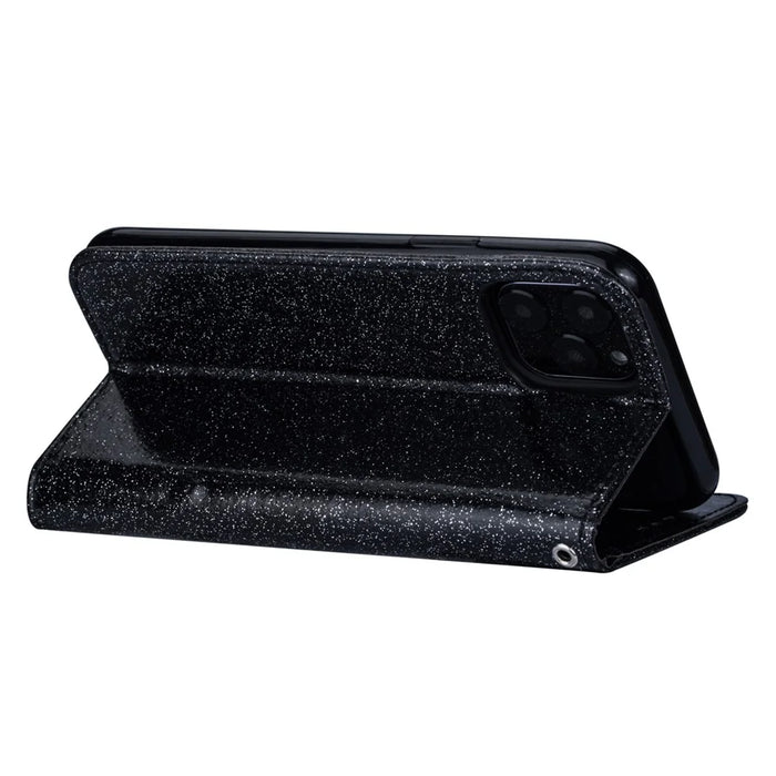 Flash Powder Zipper Pocket Wallet Flip Leather Phone Cover with Strap for iPhone 11 Pro 5.8 inch (2019) - Black - 5