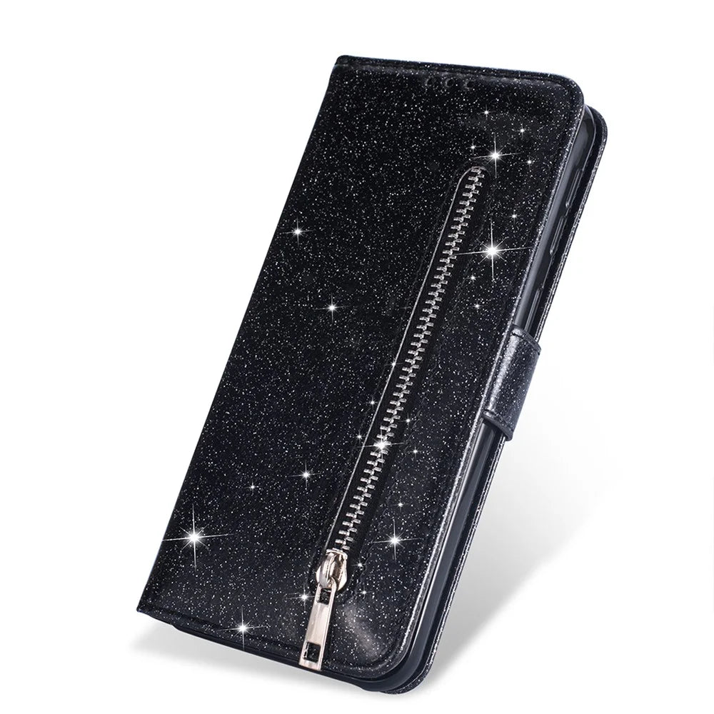 Flash Powder Zipper Pocket Wallet Flip Leather Phone Cover with Strap for iPhone 11 Pro 5.8 inch (2019) - Black - 6