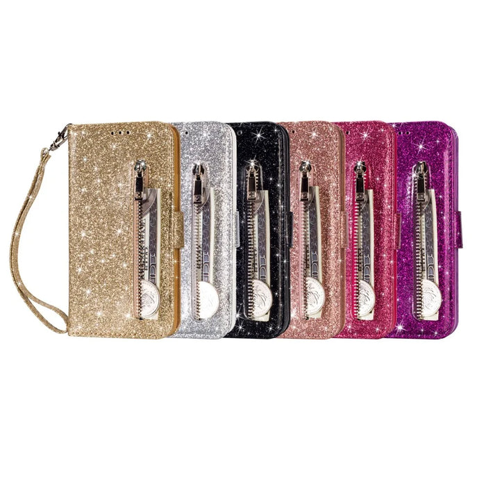 Flash Powder Zipper Pocket Wallet Flip Leather Phone Cover with Strap for iPhone 11 Pro 5.8 inch (2019) - Black - 7