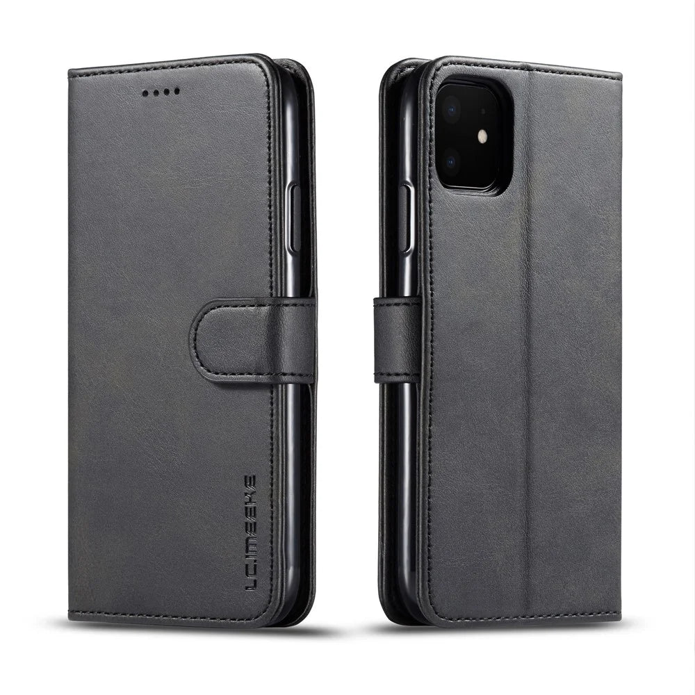 LC.imeeke PU Leather Protective Flip Wallet Case for iPhone 11 6.1-inch (2019) with Adjustable Foldable Stand Design - Black - 1