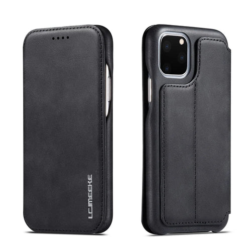 LC.IMEEKE Retro Style Leather Phone Shell with Card Holder for iPhone 11 Pro 5.8-inch (2019) -  Black - 1