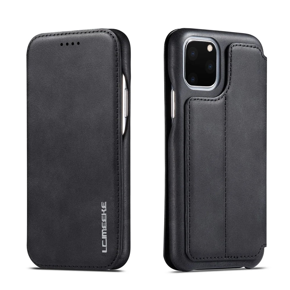 LC.IMEEKE Retro Style Leather Phone Shell with Card Holder for iPhone 11 Pro 5.8-inch (2019) -  Black - 1