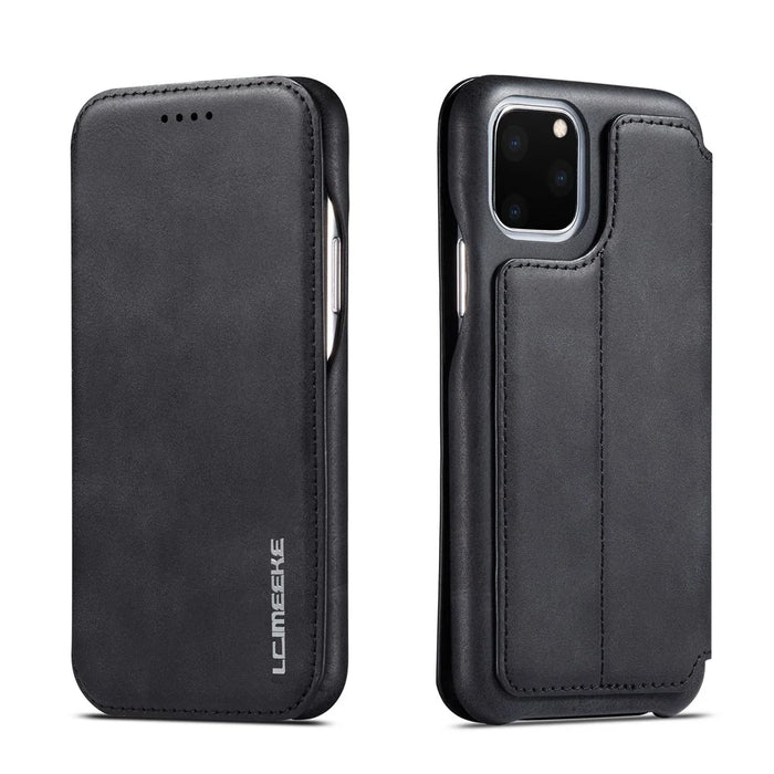 LC.IMEEKE Retro Style Leather Phone Shell with Card Holder for iPhone 11 Pro 5.8-inch (2019) -  Black - 1