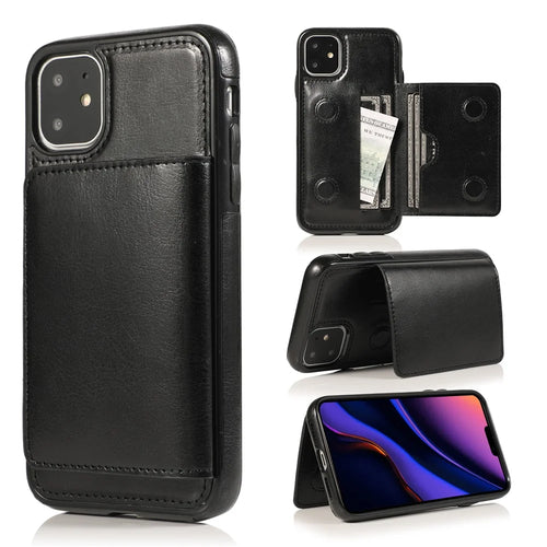 PU Leather + TPU Multiple Card Slots Stand Phone Cover Shell for iPhone 11 6.1 inch (2019) - Black - 1