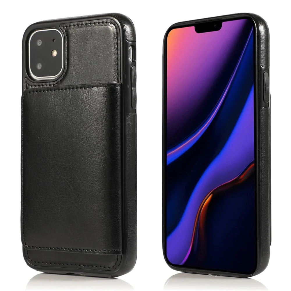 PU Leather + TPU Multiple Card Slots Stand Phone Cover Shell for iPhone 11 6.1 inch (2019) - Black - 2