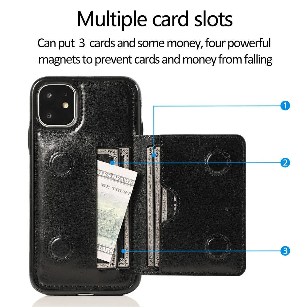 PU Leather + TPU Multiple Card Slots Stand Phone Cover Shell for iPhone 11 6.1 inch (2019) - Black - 3