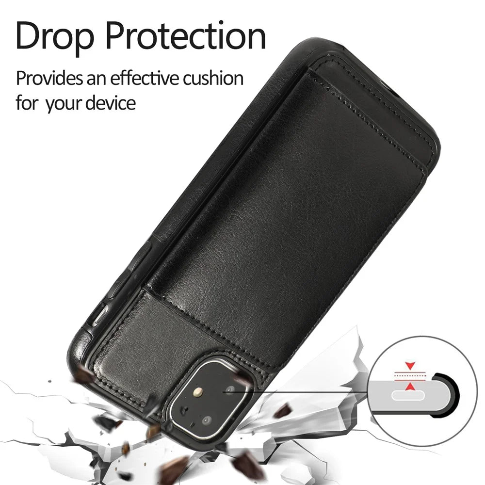 PU Leather + TPU Multiple Card Slots Stand Phone Cover Shell for iPhone 11 6.1 inch (2019) - Black - 4