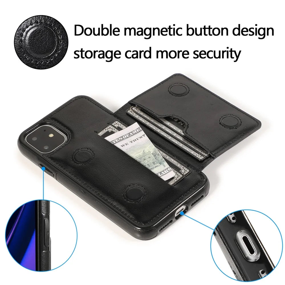 PU Leather + TPU Multiple Card Slots Stand Phone Cover Shell for iPhone 11 6.1 inch (2019) - Black - 5