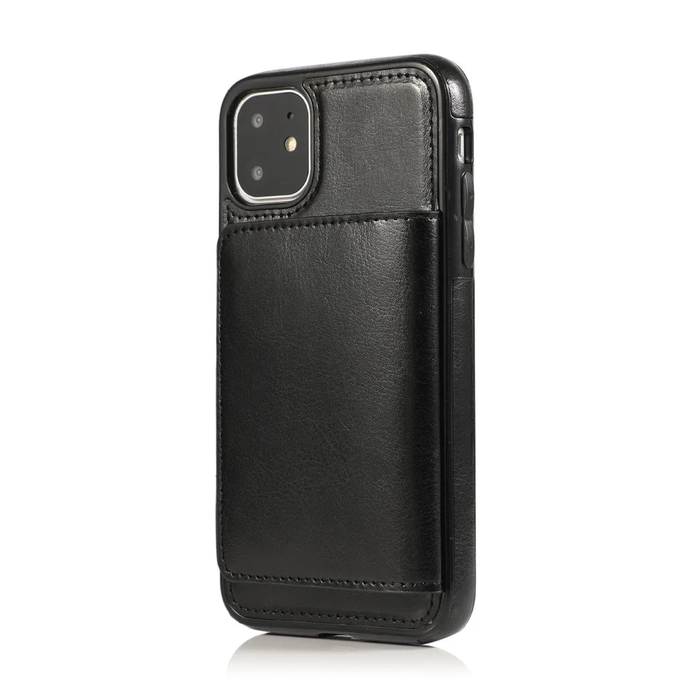 PU Leather + TPU Multiple Card Slots Stand Phone Cover Shell for iPhone 11 6.1 inch (2019) - Black - 6