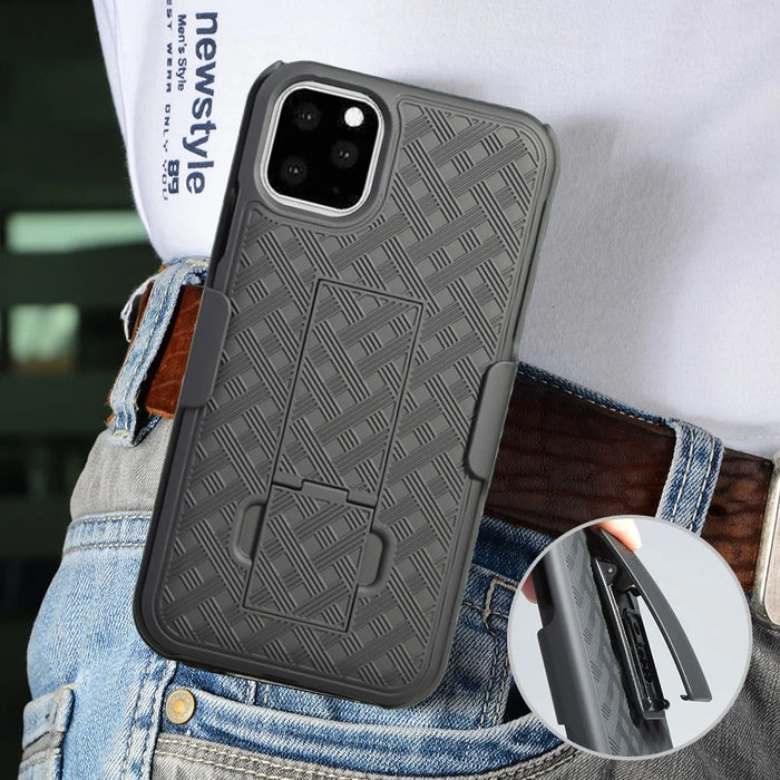 Braided Pattern PC Belt Clip Kickstand Phone Casing for iPhone 11 6.1 inch (2019) - 5