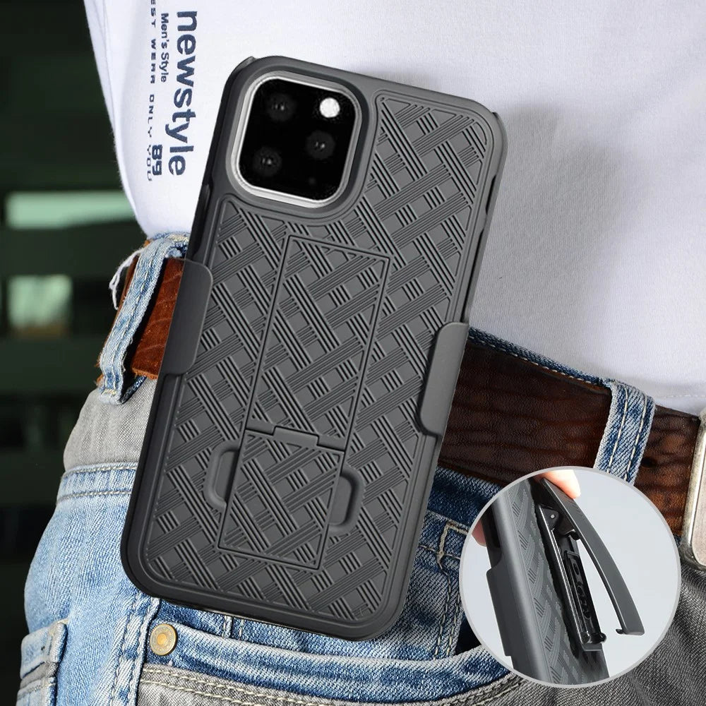Braided Pattern Belt Clip Kickstand PC Phone Shell for iPhone 11 Pro 5.8 inch (2019) - 5