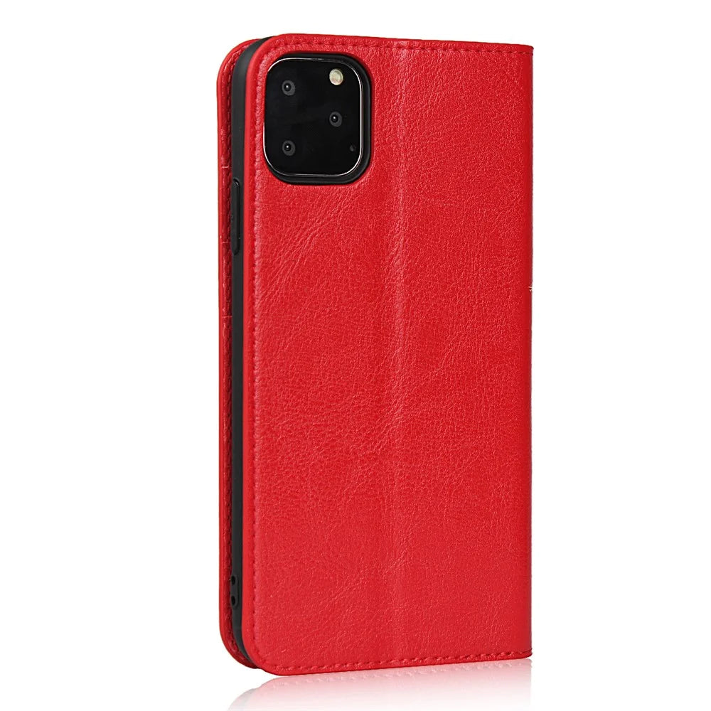 Crazy Horse Genuine Leather Case with Wallet Stand for iPhone 11 Pro Max 6.5 inch - Red - 3