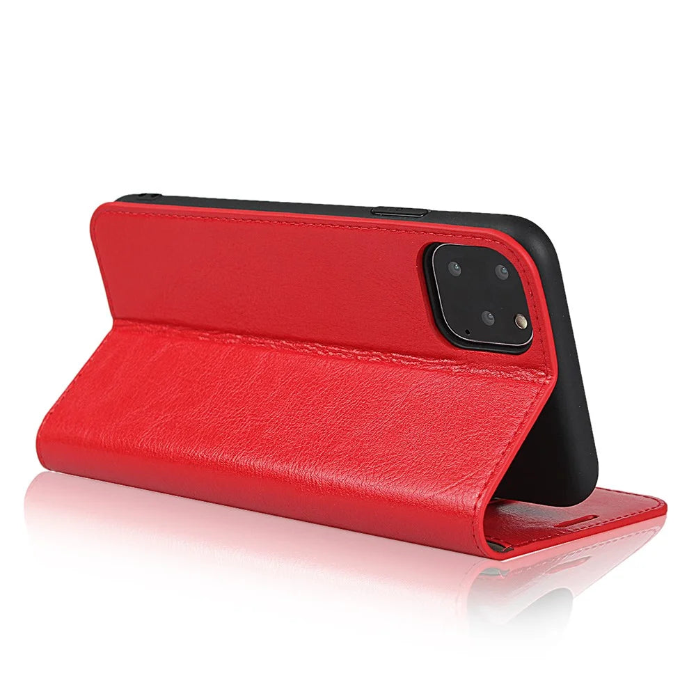 Crazy Horse Genuine Leather Case with Wallet Stand for iPhone 11 Pro Max 6.5 inch - Red - 5