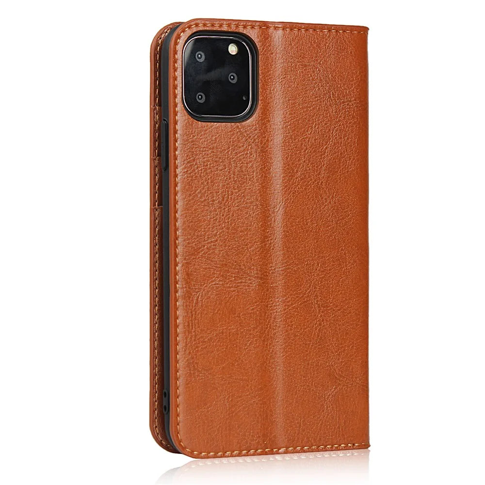 For iPhone 11 Pro 5.8 inch Crazy Horse Skin Genuine Leather Phone Case Wallet Stand Cover - Brown - 3