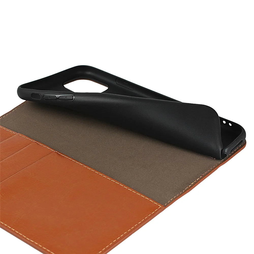 For iPhone 11 Pro 5.8 inch Crazy Horse Skin Genuine Leather Phone Case Wallet Stand Cover - Brown - 6