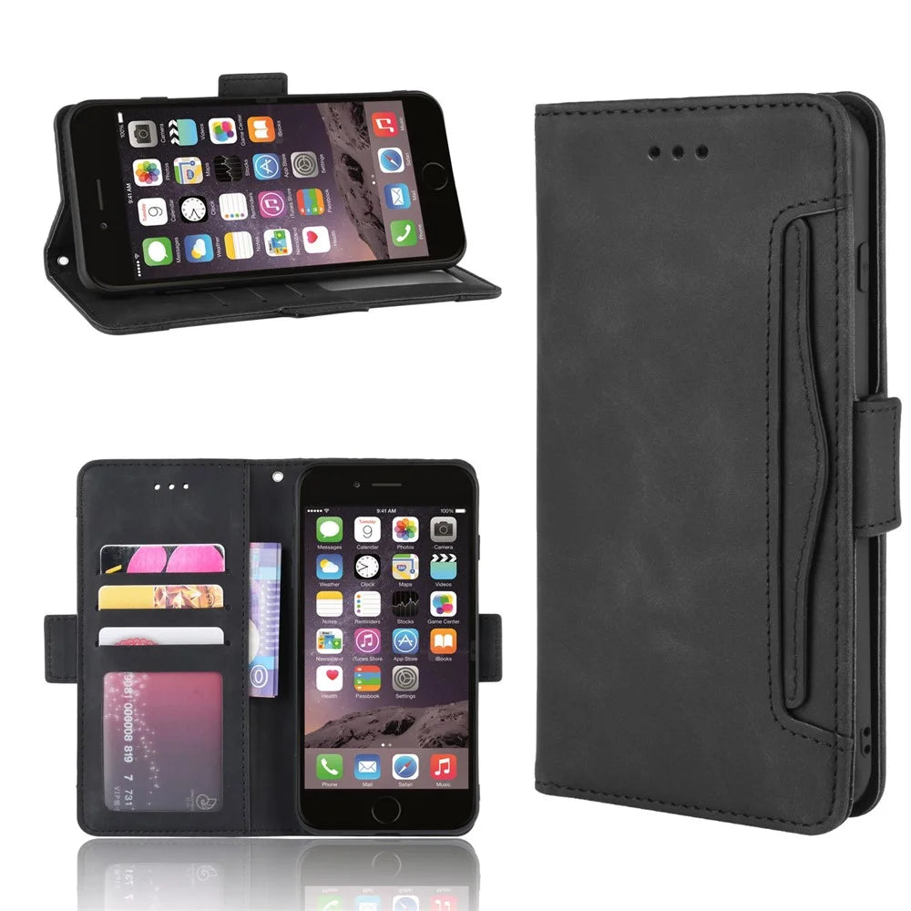 Wallet Stand Flip Leather Case with Multiple Card Slots for iPhone 8 Plus/7 Plus 5.5 inch - Black - 1