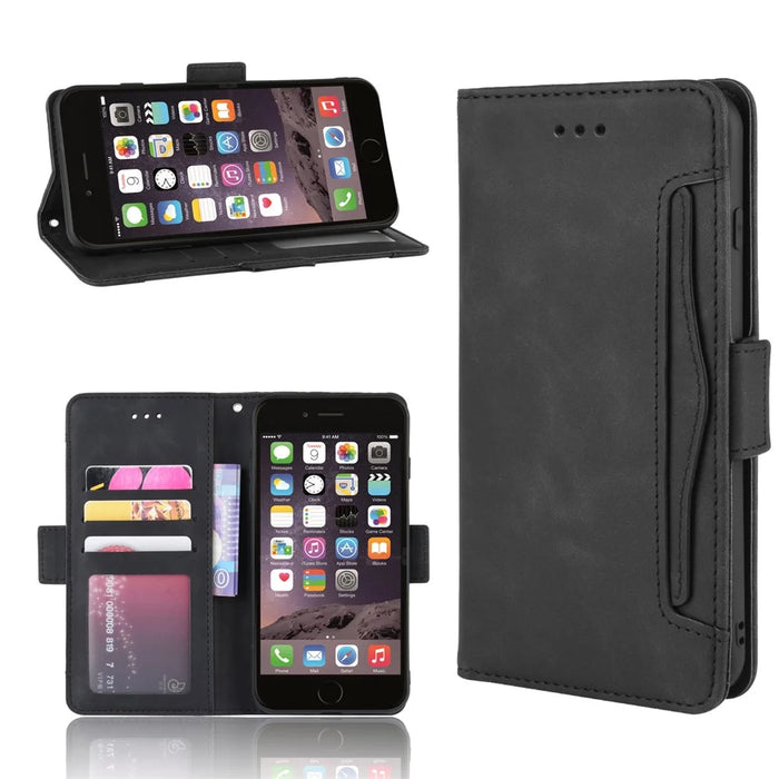 Wallet Stand Flip Leather Case with Multiple Card Slots for iPhone 8 Plus/7 Plus 5.5 inch - Black - 1
