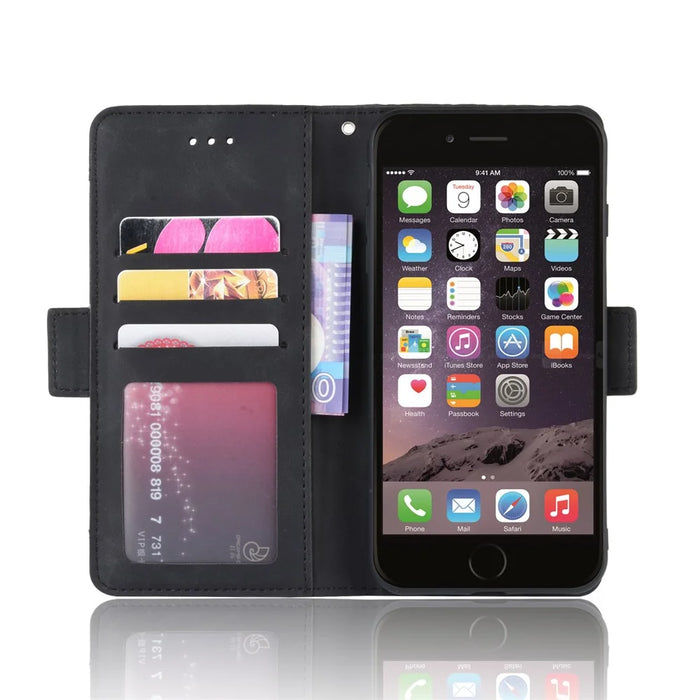 Wallet Stand Flip Leather Case with Multiple Card Slots for iPhone 8 Plus/7 Plus 5.5 inch - Black - 7