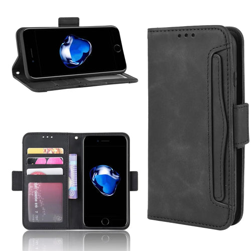 Leather Phone Cover Casing with Card Slots Protective Case for iPhone SE (2020)/SE (2022)8/7 4.7 inch - Black - 1
