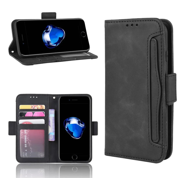 Leather Phone Cover Casing with Card Slots Protective Case for iPhone SE (2020)/SE (2022)8/7 4.7 inch - Black - 1