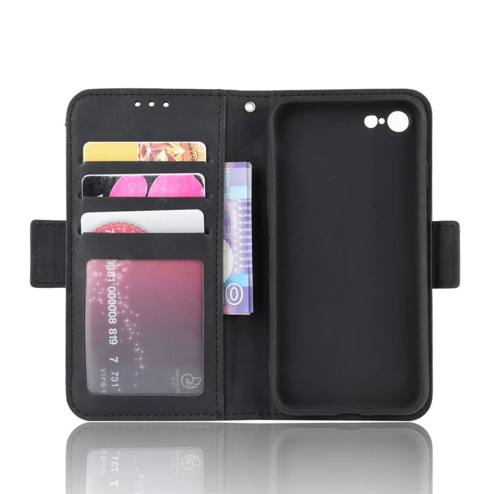 Leather Phone Cover Casing with Card Slots Protective Case for iPhone SE (2020)/SE (2022)8/7 4.7 inch - Black - 4