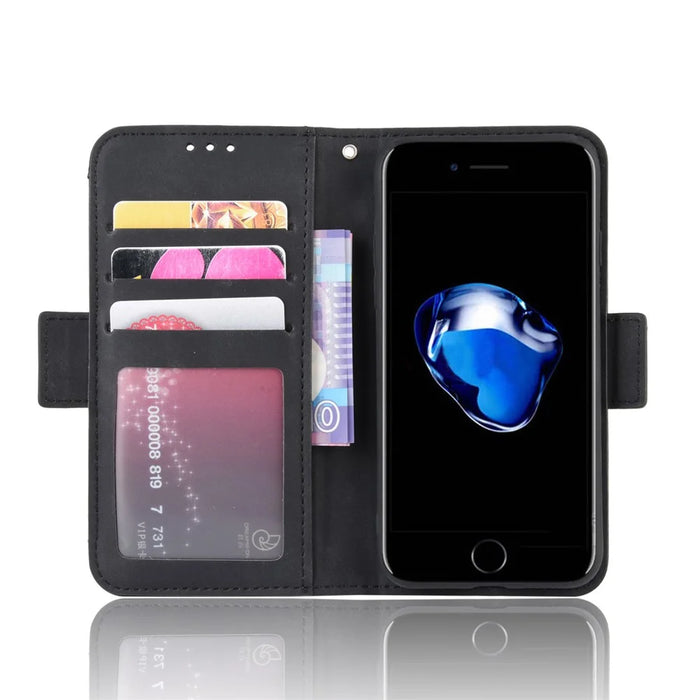 Leather Phone Cover Casing with Card Slots Protective Case for iPhone SE (2020)/SE (2022)8/7 4.7 inch - Black - 5