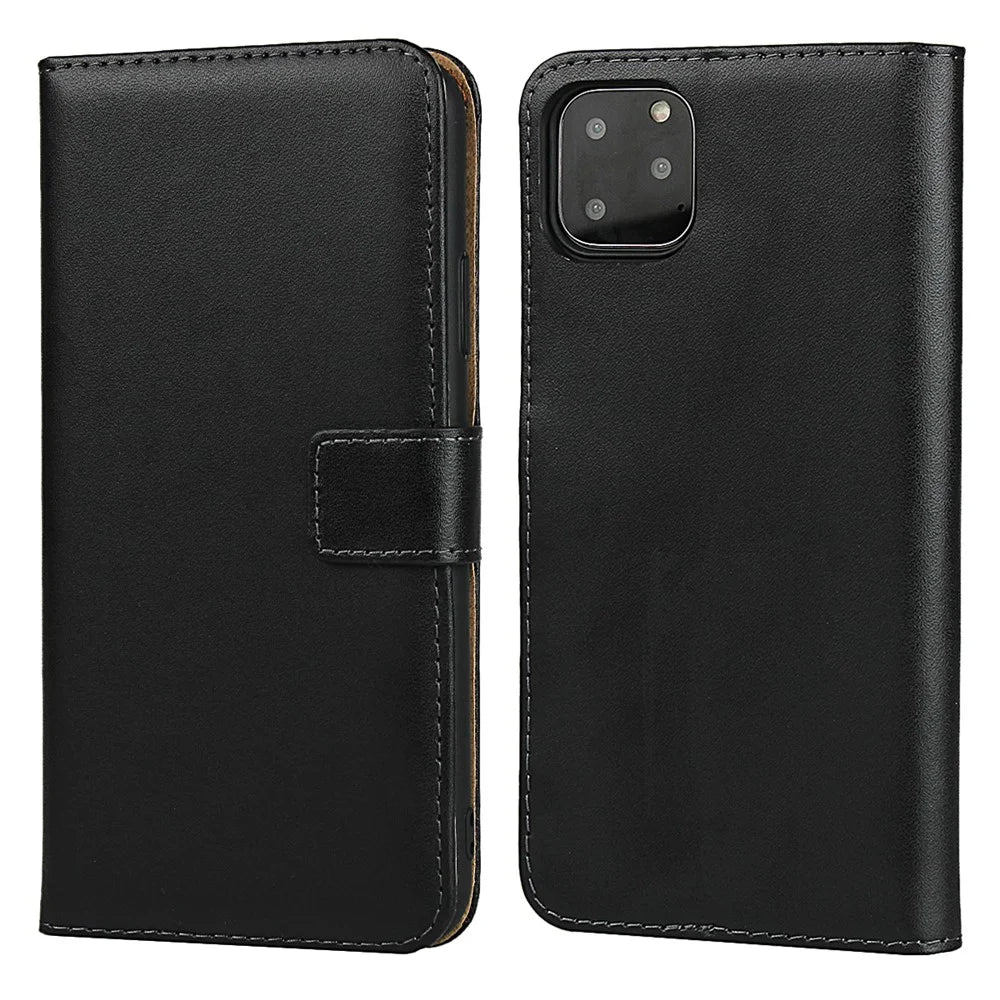 Folio Flip Anti-Scratch Genuine Leather Wallet Stand Phone Cover for iPhone 11 6.1-inch - 1