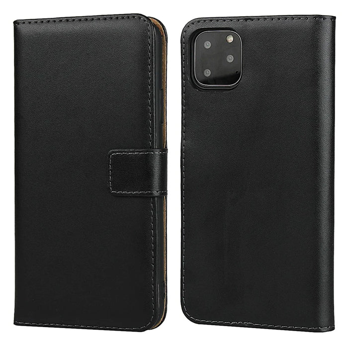 Folio Flip Anti-Scratch Genuine Leather Wallet Stand Phone Cover for iPhone 11 6.1-inch - 1